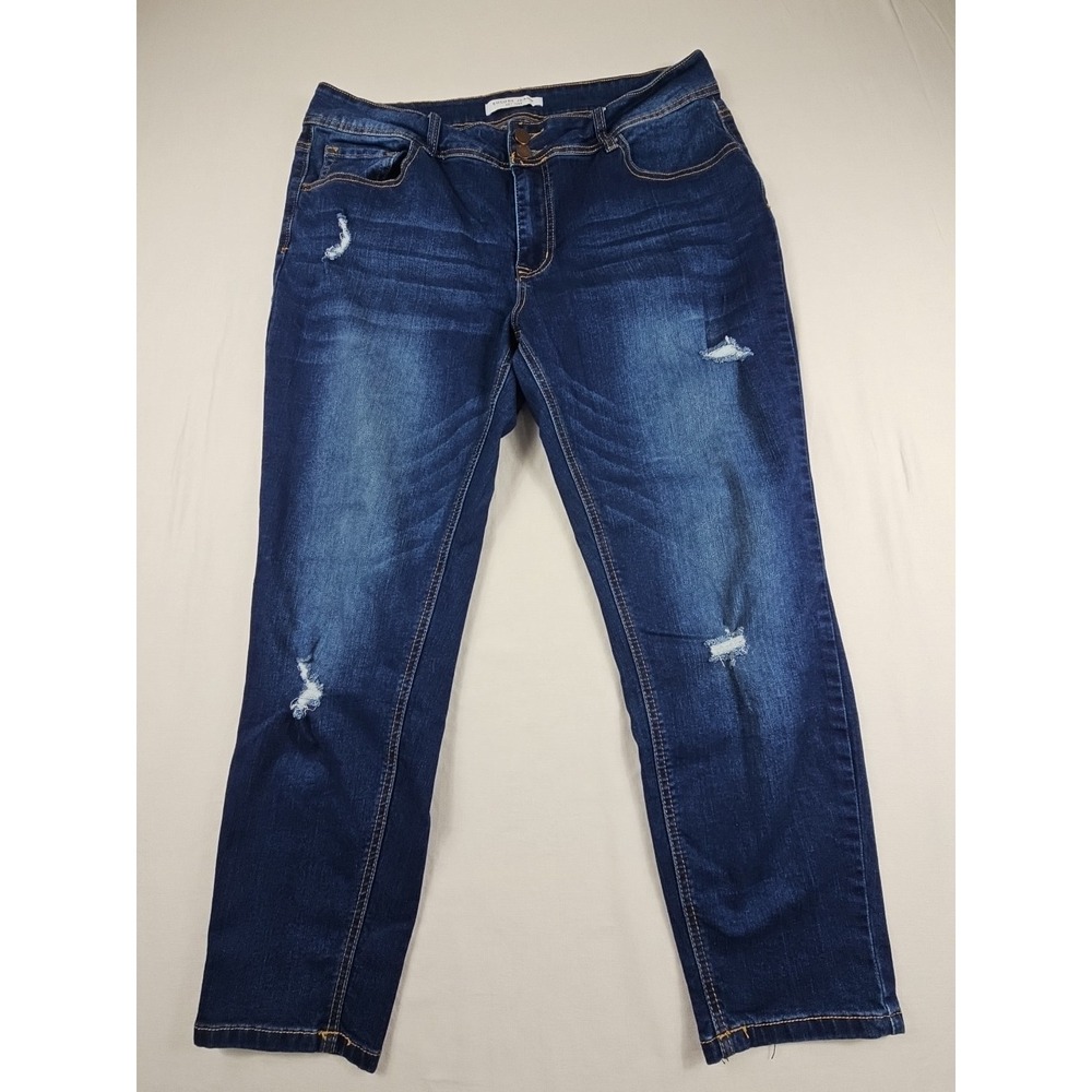 Encore Jeans Women's Size 18 Stretchy  Distressed Dark Wash Denim Jeans